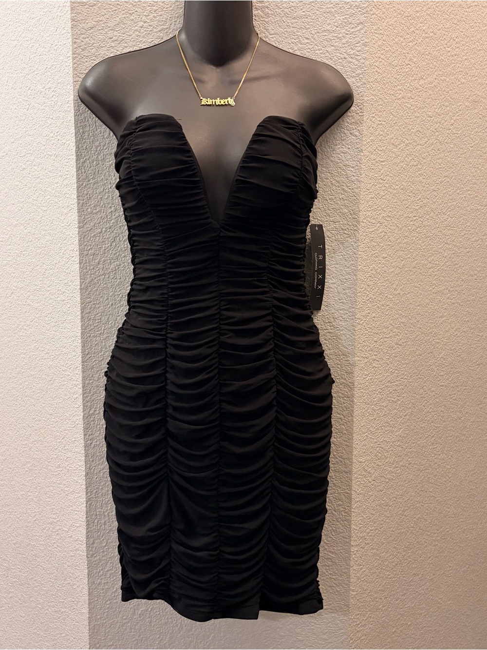 Strapless Black Ruched Bodycon Mini Dress